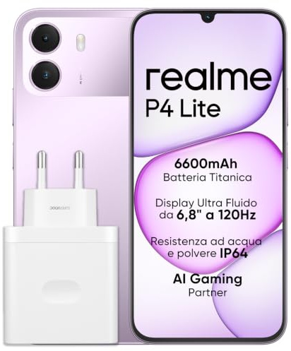 realme P4 Lite Smartphone, 4+256 GB, Batteria Titan 6600mAh, Display 6.8 120Hz, Fino a 12GB RAM Dinamica, Protezione ArmorShell,Lunga autonomia Ricarica rapida Telefono, Purple