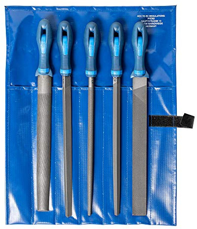 PFERD Verkstadsfil-set i PVC-rullväska, 5 filer, korsslag H2, 300 mm, 11800552 – lämplig för universell grov- och finputsarbeten