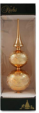 Krebs Glas Lauscha Baumspitze Gold glänzend mit Golddekor ca. 34 cm, mundgeblasener Baumschmuck für Weihnachten