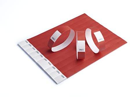 100 Papier-Armbänder aus Tyvek, 19 mm für Events, Festivals, reißfest, in 12 Farben erhältlich 19mm (Rot)