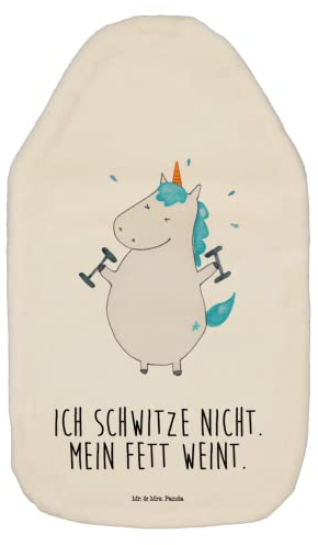 Mr. & Mrs. Panda Wärmflasche Einhorn Fitness - Geschenk, Gym, Wärmflasche mit Bezug, Sixpack, Einhörner, Kinderwärmflasche, Kleine Wärmflasche,