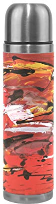 BEUSS Aquarell Fisch Wasserflasche Wasserkanne Edelstahl Isolierte Isolierflasche Auslaufsicher Leder Verpackung(500 ml)