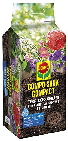 COMPO SANA COMPACT Terriccio Gerani, Per Piante da Balcone e Fioriere, Sacco Compatto 25 L