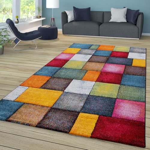 TT Home Wohnzimmer Teppich Bunt Kurzflor Wohnzimmerteppich Meliert 3D Optik Geometrisch, Farbe:Bunt, Größe:200x290 cm