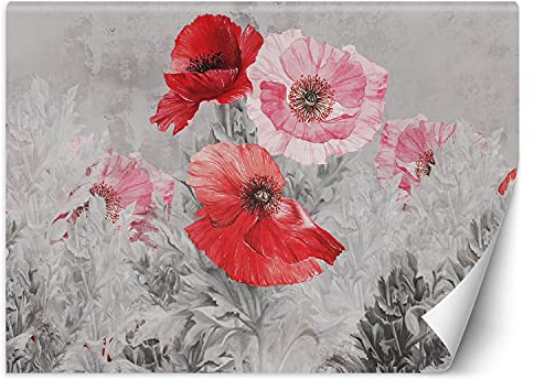 Feeby Papier Peint Intisse Abstrait Plantes Nature 400x280 cm rouge Déco Murale Trompe L' Oeil Tapisserie Moderne Salon Chambrea' Coucherr Salle De Bain Cuisine Prairie Coquelicots Fleurs