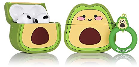 Derhom Silikon Niedliche Lustige Abdeckung Kompatibel mit Apple Airpods 3[Fruchtserie] (Lächeln Avocado)