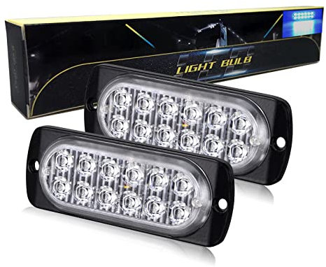 SKYWORLD 2pz Luci stroboscopiche a LED Blu 12 LED 12V 24V Lampeggiante Luci stroboscopiche di emergenza Strobo Barra Luminosa per Moto Auto Camion Truck Trailer