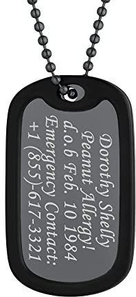 Custom4U Individuelle Militär Armee Erkennungsmarke Anhänger mit Silikon Hülle mit Eigenem Namen 36L Edelstahl Militär Armee Dog Tag Anhänger in Schwarz mit 60cm Kette
