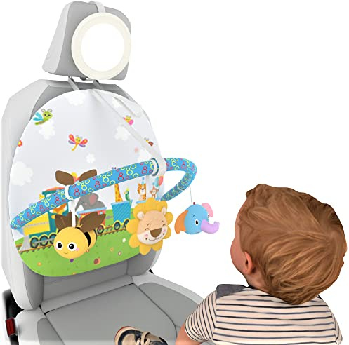 caterbee Babyautositz-Spielzeug mit Rückspiegel und Bogen-Aktivitätszentrum zum Spielen und Kicken ab 0 Monaten (Forest)