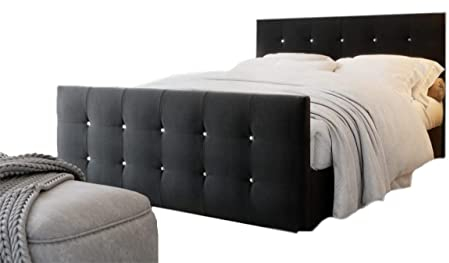 PAMIR-Möbel Bett Designer Bett mit Bettkasten Cleo Öko-Leder | Boxspringbett mit Bonell-Matratze, 2 Bettkästen mit dekorativen Knöpfen im Kopfteil (180 x 200 cm, Schwarz)