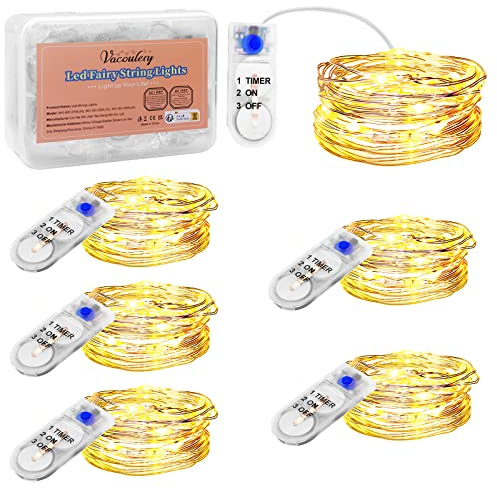 LED Lichterkette Batterie mit Timer, Kupfer Drahtlichterkette 2M 20LED Weihnachtsbeleuchtung Batteriebetrieben für Flasche, Urlaub, Innen, Außen, Hochzeit, DIY, Party Deko (Warmweiß, 6 Stück)