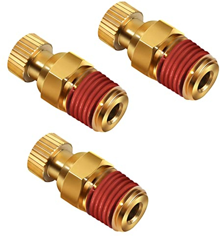 Air Compressor Tank Drain valve, SUNROAD 1/4'' NPT Brass Tank Drain Cock Replacement Part,Knurled end Petcock 3 PCS Drainage Valve with Thumb Screw Handle