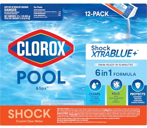 Clorox® Pool&Spa™ Shock XTRABLUE® Plus, Kills Bacteria & Algae in Swimming Pools, Swim-Ready in 15 Minutes, (12-Pack), Granular