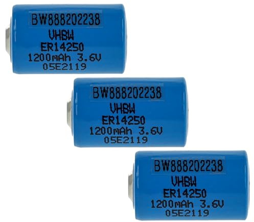 vhbw 3x pila cilindrica al litio ER14250 sostituisce 1/2AA, 1770-XZ, 3B26, 418-0076, 60-0576-100 - Batterie speciali (1200mAh, 3,6V, Li-SOCl2)