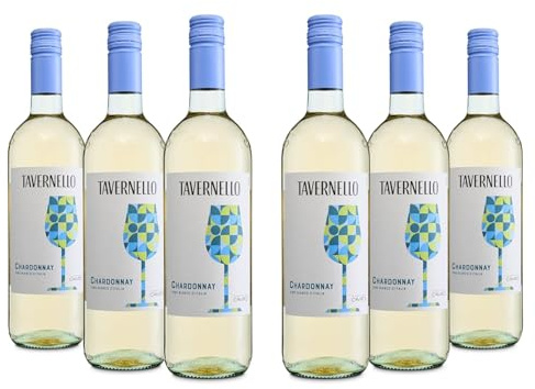 Tavernello Chardonnay Vino Bianco d'Italia, Vino Fresco e Profumato, 12% Vol, Confezione con 6 Bottiglie da 0,75 L