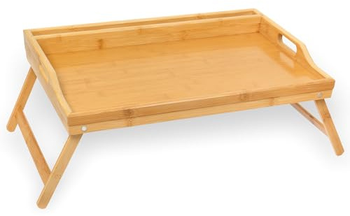 Schramm Rocco e.K. Frühstückstablett Bambus Tablett wählbar in 2 Bambustablett klappbar Serviertablett Frühstück Betttablett mit Tabletthalterung Ablagefach, Farbe:Bambus