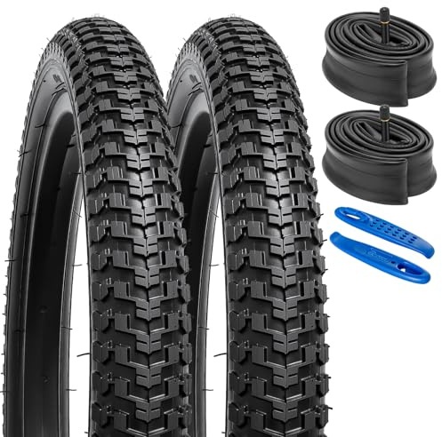 YunSCM 2 st vikbara 20 tums däck 20 x 2,125 kappa 57–406 plus 2 st 20 tums slang AV32 mm ventil kompatibel mountainbikes, stadsbikes, racercyklar 20 x 2,10 20 x 2,125 20 x 2,25 cykeldäck och slang