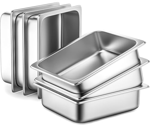 ZeroPone 6 Pack Hotel Pans, 1/2 Size 4 Deep Stainless Steel Steam Table Pan, 12.8 L x 10.4 W Anti Jam Commercial Catering Food Pans for Hotel, Home, Party, Restaurant, Buffet