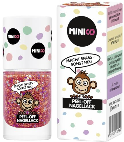 MINICO Premium Kinder Nagellack Glitzer Pink, abziehbar, dermatologisch-getestet, kindgerecht, nachhaltig, vegan, wasserbasis, peel-off entfernbar