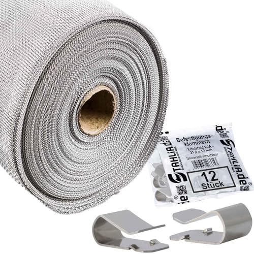 Stahlia Fliegengitter Fenster Edelstahl 1,5 x 1m inkl. Befestigungsklammern Lichtschachtabdeckung Gitterrost Kellerschachtabdeckung Drahtgitter feinmaschig