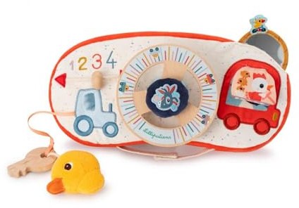 Lilliputiens - Baby-Aktivitätstafel - Ideal fürs Auto - Interaktives Spielzeug mit Lenkrad, Schlüssel und Spiegel - Busy Board - Fördert die Motorik und Fantasie - Ab 12 Monaten - 83526