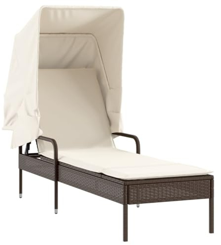 vidaXL Sonnenliege mit Dach Braun Poly Rattan