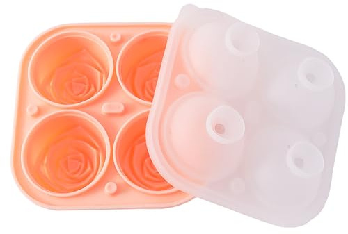 Ice Cube Tray Silicone with Lid, 4 Cavity Rose Shape Reusable Freezer Mould | Pink 4-Cavity Rose Ice Molds Perfect For Water, Whiskey, Cocktail & All Kinds Of Cold Beverage In Freezer