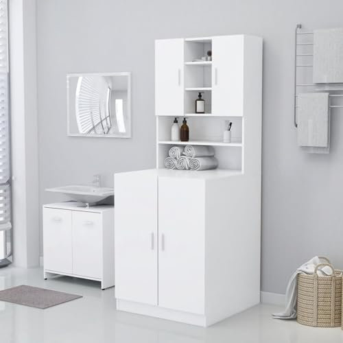 Homgoday Casa Mobilia per Lavatrice Bianco 71x71,5x91,5 cm, Armadio per Lavatrice, Mobile da Bagno Salvaspazio, Scaffale da Bagno