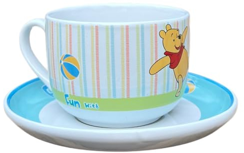 CARTOON Set tazza e sotto tazza in ceramica Winnie the Pooh tazza larga jumbo 450 ml piatto piano