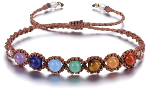 JSDDE 7 Chakra Armband Natürliche Edelstein Armband Heilsteine Perlenarmband Energietherapie Schmuck für Damen Frauen, Glücksarmband Talisman Glückbringer Geschenk