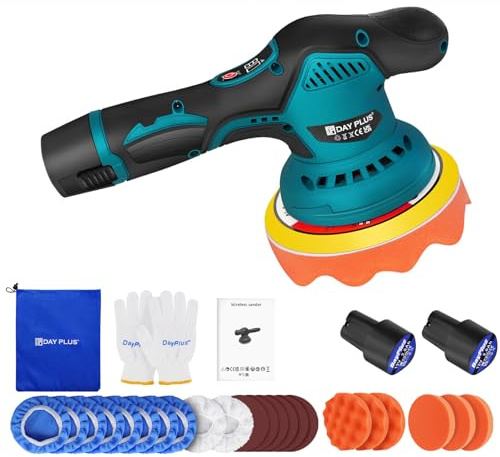 Cordless Orbital Polisher Buffer with 2 x 2.0Ah Batteries, Electric Polisher Car Buffer Polisher 2800-5500 RPM, 8 Variable Speed, 125mm - 150mm for Auto Sanding Polishing
