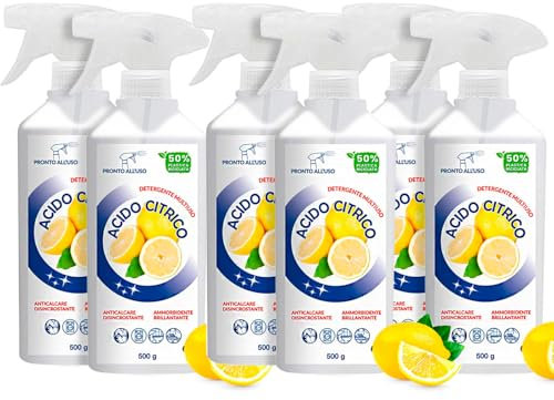 Smapiù - Set da 6 Spray Acido Citrico Multiuso Disincrostante e Anticalcare, Formulazione Concentrata 500ml al Profumo di Limone per Pulizia Efficace su Tutte le Superfici