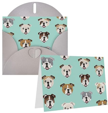 HJBNW Grußkarten, Dankeskarte mit Umschlägen, blanko, Notizkarten, gefalteter Karton, 10,2 x 15,2 cm, englische Bulldogge, Gesichter, Geburtstagskarte, für alle Anlässe