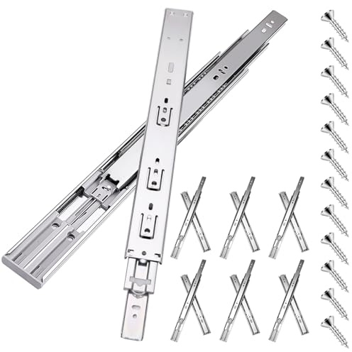 16 Inch Soft Close Drawer Slides for Kitchen Cabinets,Dressers,Tool Drawers Wardrobe Glides, Heavy Duty Side Mount Full Extension, 100 LB Ball Bearing Drawer Slides (6 Pairs) Silver