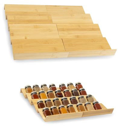 WodGod Bamboo Spice Rack For Drawer, 8Pcs Tier Stackable Seasoning Storage Organizer Insert,for kitchen condiments storage insert(Jars Not Included,18.9 Wide×18.9 Deep×1.8 High
