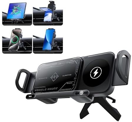 2024 High Intelligent Mobile Phone/Pad Holder, 2 In 1 Auto Rotating Phone Holder, Wireless Car Charger Fast Charging Phone Holder, Air Vent Dual Coil Wireless Landscape Mobile Phone Mount(Black)