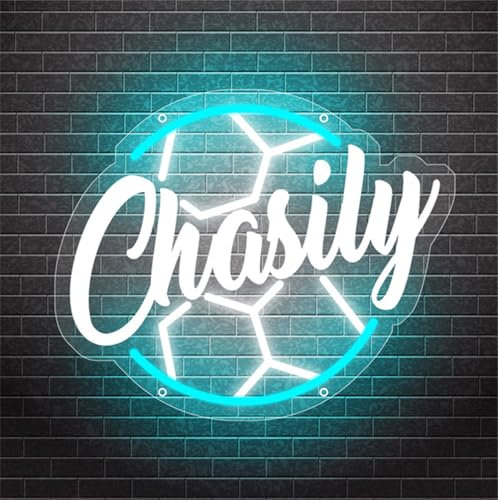 MYZQIFF Personalisierte Fußball LED Neon Nachtlicht Geschenk für Jungen, benutzerdefinierte Name Fußball Neon Zeichen für Wanddekoration, Weihnachten Geburtstag Fußball Geschenk