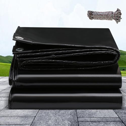 wasserdichte PVC Plane mit Ösen 1 x 1.6 m Uv-Beständig, Reißfest, Lichtdicht, Wasserdicht Silofolie, Abdeckfolie, Gartenfolie für LKW, Pool, Holz Gartenmöbel, Schwarz