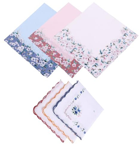 HDGSAFD Pack De 6 Pañuelos Florales, Pañuelos De Algodón Estampados, Pañuelos De Mujer, Suaves Pañuelos Vintage, Prácticos Pañuelos De Bolsillo