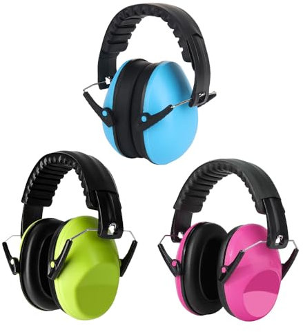 JOAASU Lot de 3 casques anti-bruit pour enfants, 26 dB SNR antibruit pour enfants, casque doux pour enfants, garçons, filles, tout-petits, enfants, Bleu + vert + rouge, 13.5*12.5*10cm