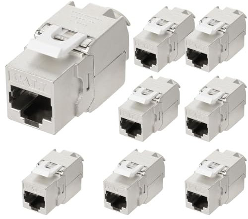 AVNSCNK Lot de 8 Keystone CAT 7, prise RJ45 Keystone pour CAT7/6/6a, montage sans outil, pince de coupe LSA compatible avec les câbles LAN 1000 MHz 10 Gbit/s pour panneau de brassage et prise réseau