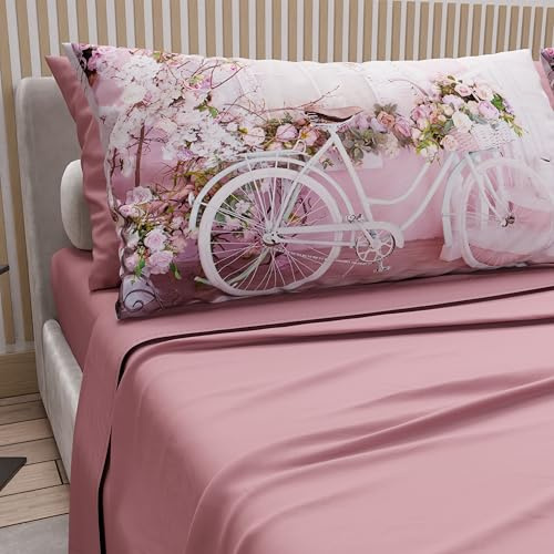 PETTI Artigiani Italiani - Lenzuola Matrimoniali Cotone con Federe in Stampa Digitale, Lenzuolo Completo Letto Matrimoniale Fantasia 333 Cipria Scuro, 100% Made in Italy
