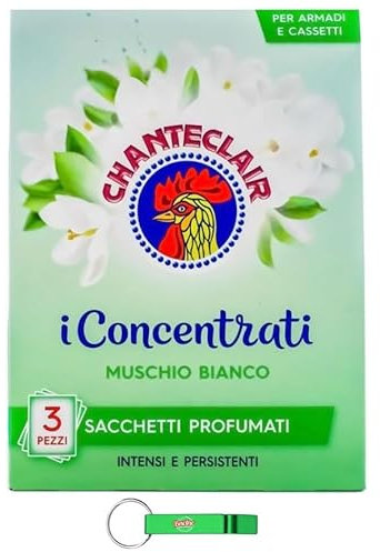 15 bolsitas perfumadas de Chanteclair Sacchetti Profumati I Concentrati – Fragancias para la colada – Almizcle blanco – Cada paquete contiene 3 bolsitas perfumadas + llavero Beni Culinari gratis