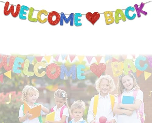JUGUTA Striscione Glitterato Con Scritta Welcome Back, Da Appendere, Per Feste Di Ritorno A Casa, Pensionamento, Decorazione Per Il Primo Giorno Di Scuola, Feste, Aule(A)
