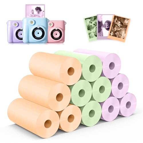 12 Rollen Sofortbildkamera - Nachfülldruckpapier - Hikkon Thermodruckpapierrollen Fotodruck HD-Druck für die meisten Sofortbildkameras - nur Papier(Lila, Orange, Grün)