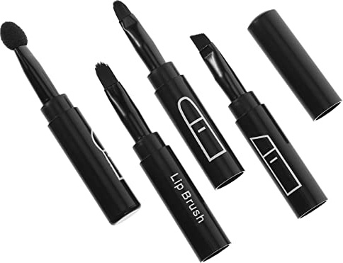 HAKIDZEL Pennello Multifunzione 4 in 1 per Applicazioni Make-up Fai-da-te in Plastico Nero Design Creativo per Sopracciglia, Ombretti e Labbra