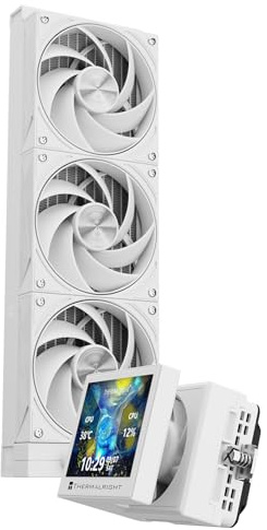 TR Stream Vision 360 White-360mm AIO CPU Liquid Cooler,3.5’’Square LCD Display for Images,Magnetic Suction High-Performance Pump for 640x480 Resolution with Embedded Fan,for AM5/lga1851/1700