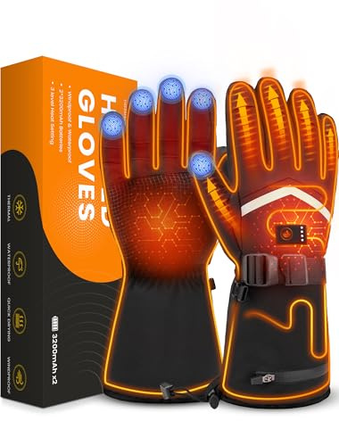 Beheizbare Handschuhe für Herren Damen, Wiederaufladbare Beheizte Handschuhe 3200mAh mit Touchscreen, Wasserdicht & Winddicht Skihandschuhe für Winter Outdoor Arbeit