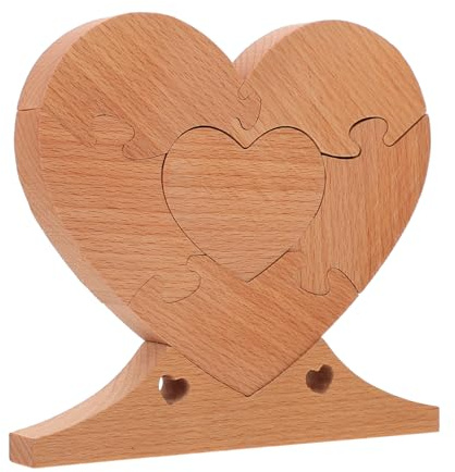 SOLUSTRE Kreative Herzförmige Dekoration Holz Desktop Ornament Puzzle Design Kompaktes Wohnraumdekor