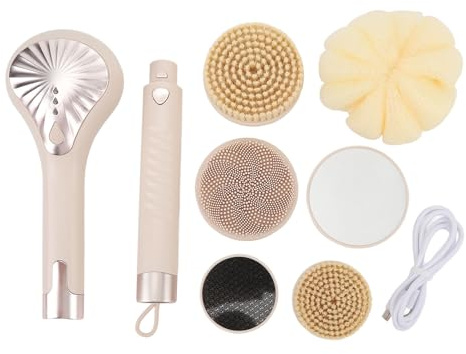 Elektrisk kroppsborste vattentät laddningsbar ryggskrubber med 6 penselhuvuden Deep Cleansing Massage för dusch som badar plast 8,2 x 6,3 x 39 cm (Hudfärg)